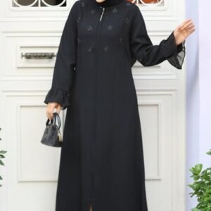 عباية حجاب سوداء مطرزة بالخرز 520090 مقاس S